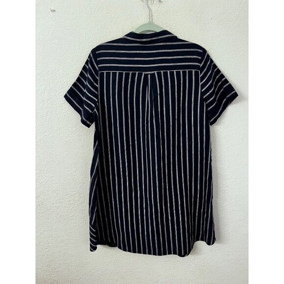 J. Jill Love Linen Navy Striped Short Sleeve Button-Front Tunic Shirt Dress size - Picture 2 of 6